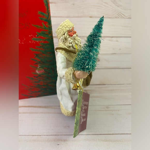 1992 Possible Dreams Clothtique Santa Ornament Holding Bottle Brush Tree W/BOX - Picture 3 of 11